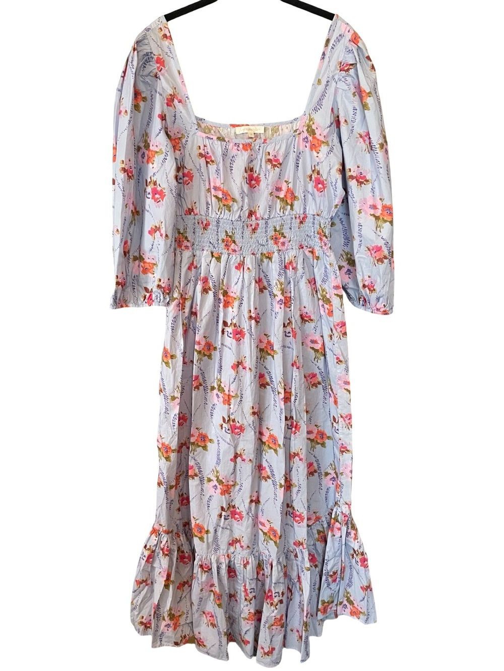 LoveShackFancy Minnia Maxi Dress Lavender Moon Floral Smocked Cotton M